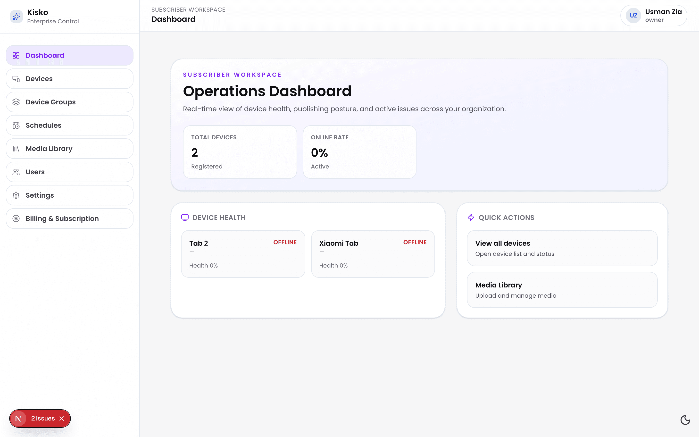 Kisko Dashboard screenshot